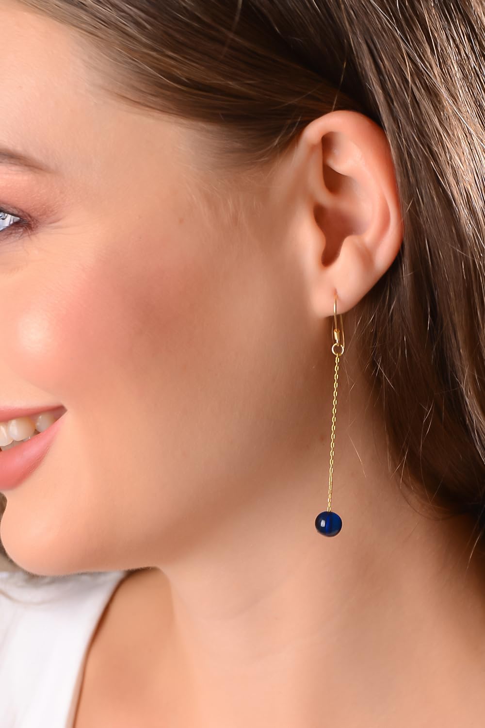 Amberistan Dangle Amber Earrings – Gold Plated Sterling Silver Earrings for Women – Blue, Red, or Green Baroque Amber Colors – Dainty Drop Long