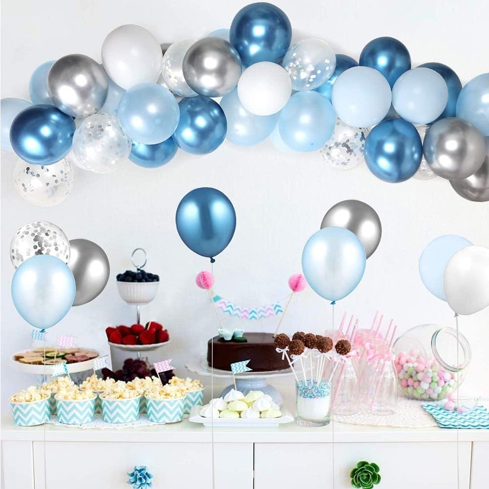104 piezas de globos azules y plata para guirnalda, arco azul real globos metálicos para baby shower, cumpleaños, decoraciones para boda.