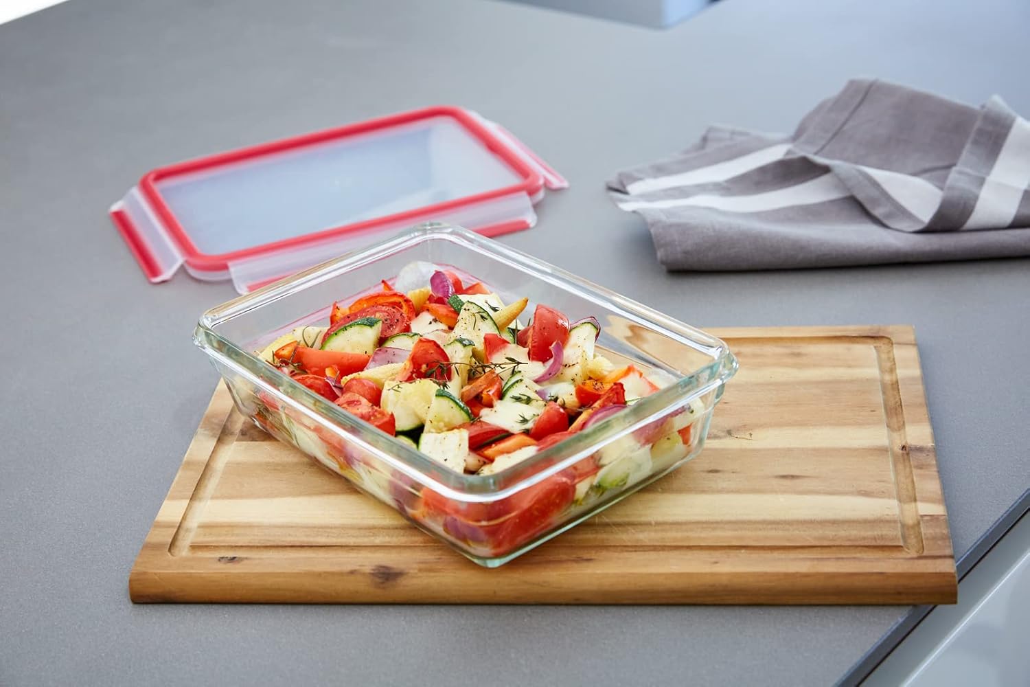 Tefal Masterseal N1040810 – Recipiente rectangular para alimentos (0,85 L, capacidad para almacenamiento de alimentos, apilable, apto para horno y