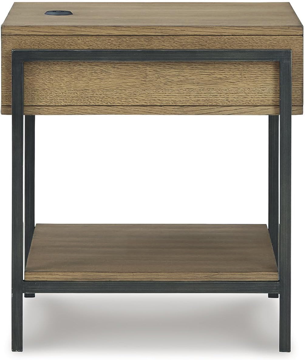 Signature Design by Ashley Fridley – Mesa auxiliar rectangular moderna, color marrón y negro