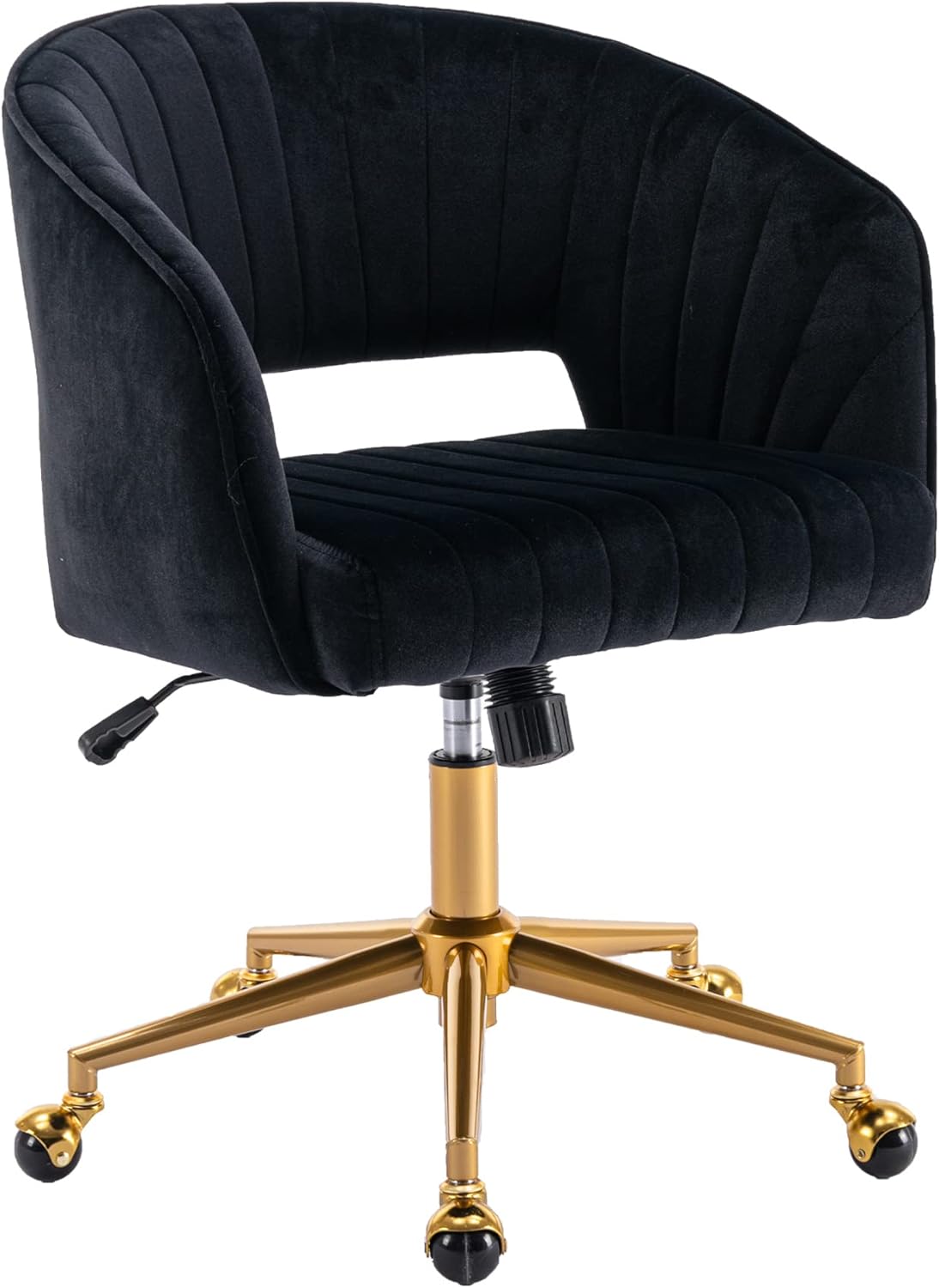 Silla de oficina en casa, silla giratoria de terciopelo para escritorio, sillón tapizado moderno con base dorada para niñas y mujeres, asiento de