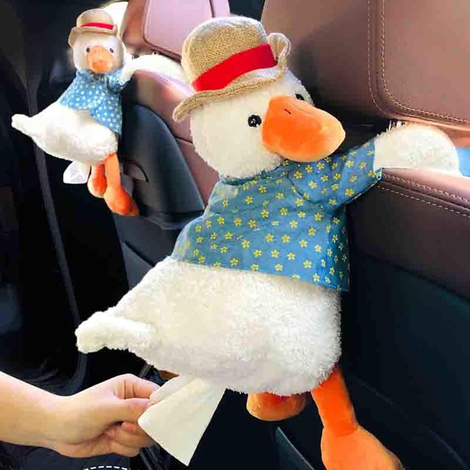 belupai Soporte de pañuelos de coche de pato de felpa, caja de pañuelos creativa para asiento de automóvil, divertida caja de almacenamiento de