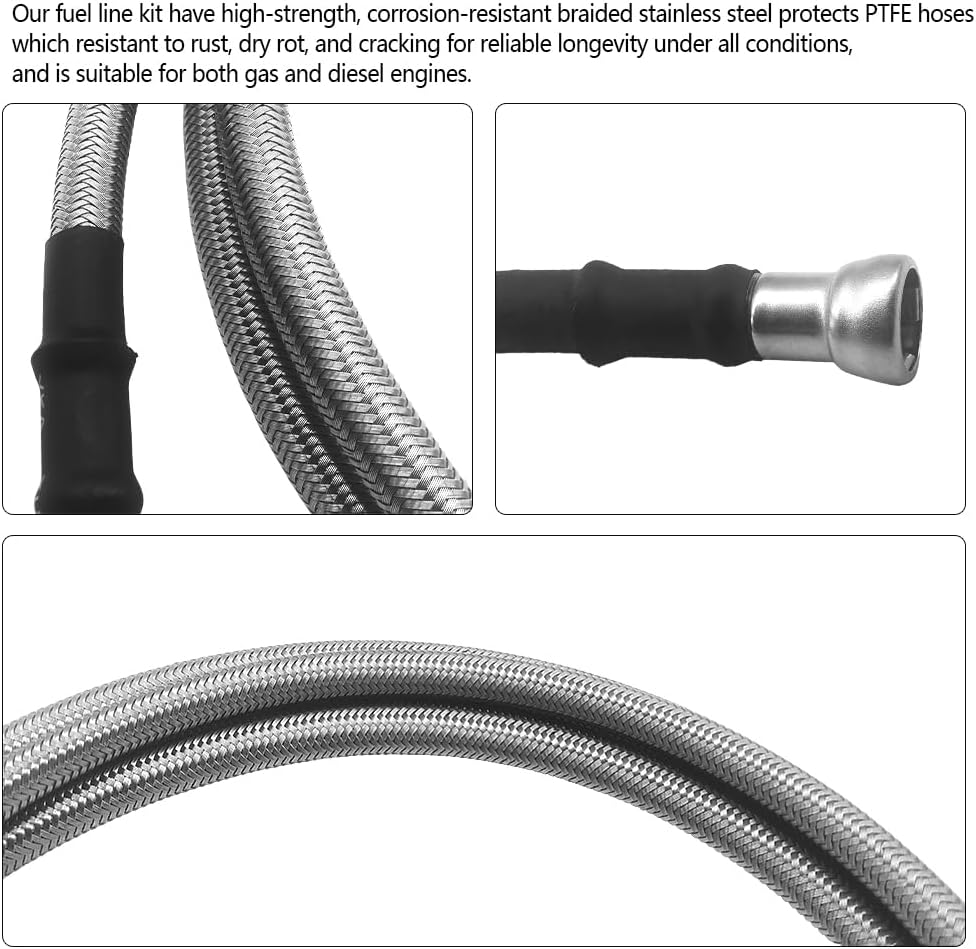 Línea de combustible trenzada compatible con GMC Sierra Chevy Silverado 1500 2500 2500HD 3500 manguera de combustible flexible de acero inoxidable