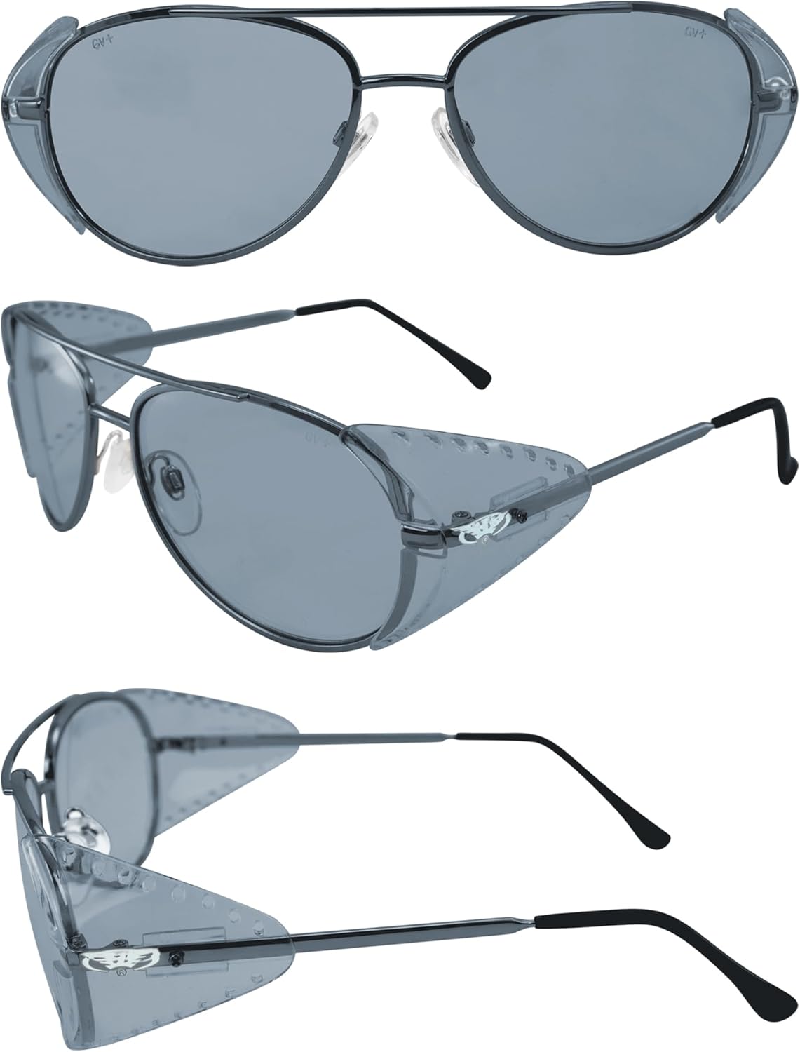 Global Vision Gafas de sol de seguridad para motocicleta de aviador, color plateado con protectores laterales