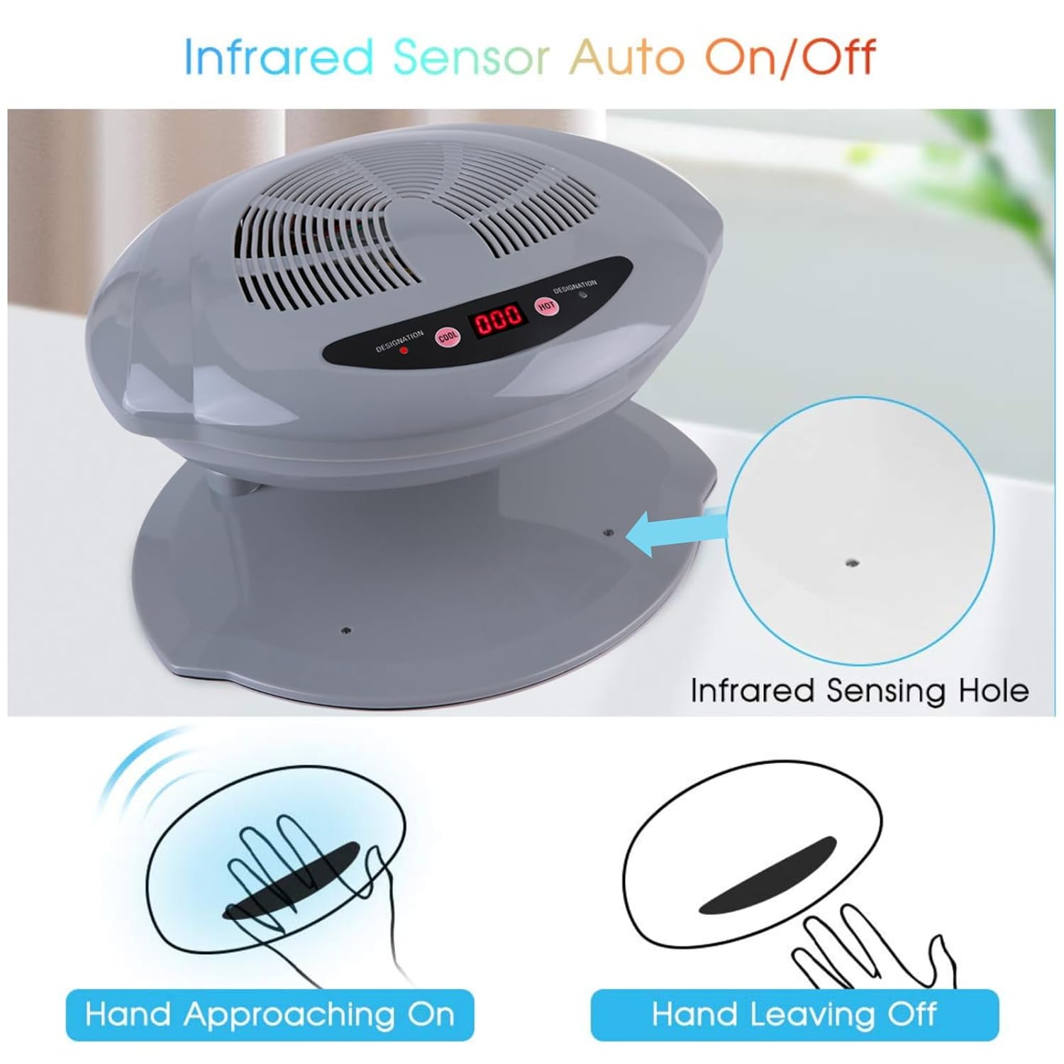 Secadora de esmalte de uñas, secadora de esmalte de uñas de 400 W, sensor de temperatura, secadora de esmalte de uñas para manos y pies, 2 en 1,