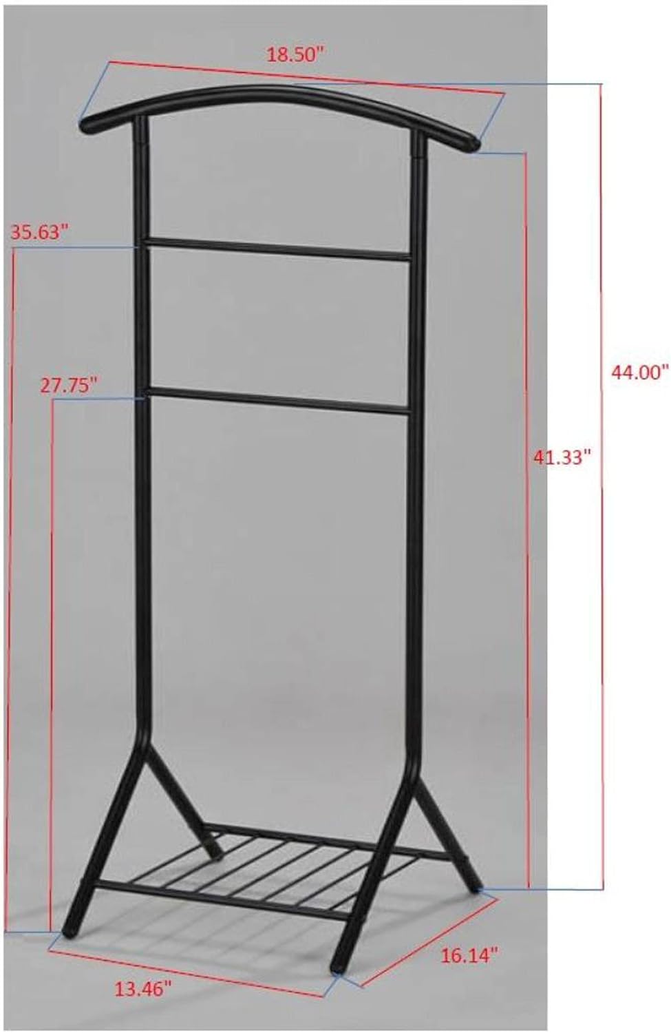 Fairyn tradicional de metal negro de tela, abrigo, traje y sombrero, soporte organizador con estante de almacenamiento