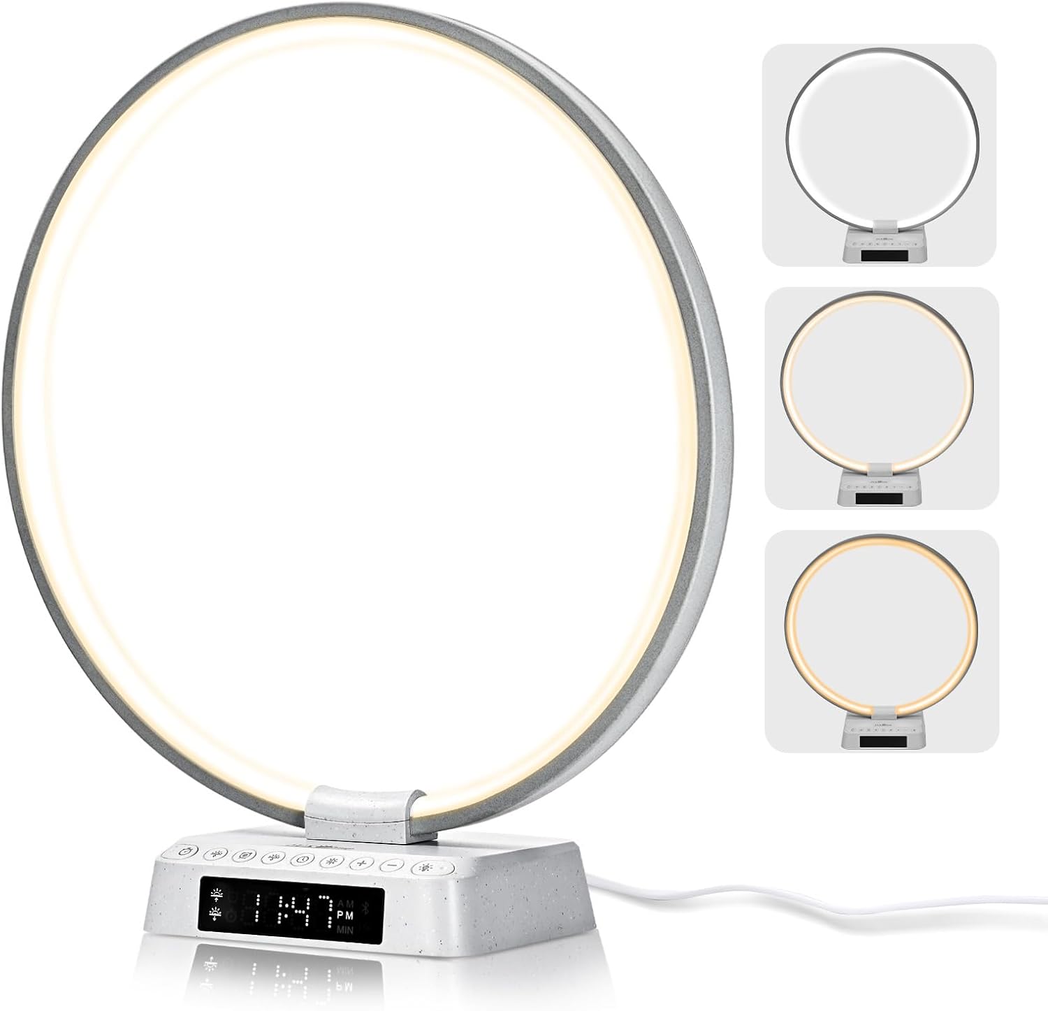 Lámpara de reloj despertador de amanecer, lámpara de mesa de Aureola, lámpara de mesita de noche, ajuste de bioclock, lámpara de escritorio con