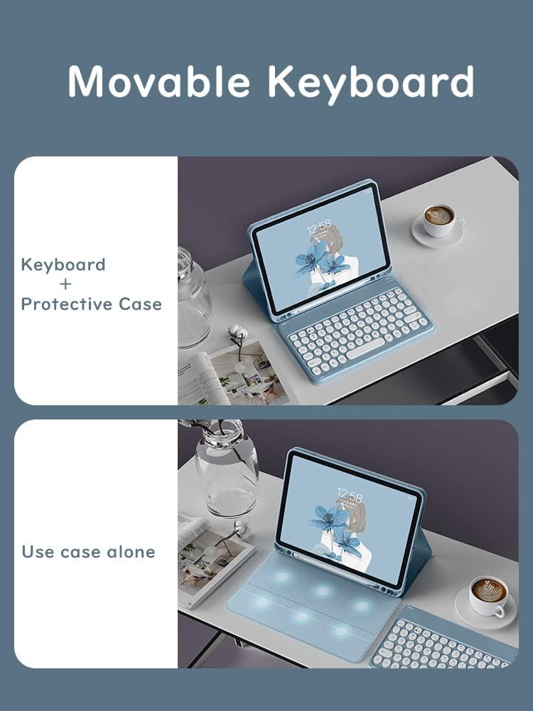 HENGHUI Funda para teclado Galaxy Tab S6 Lite de 10.4 pulgadas 20222020, linda llave redonda, teclado de color, inalámbrico, desmontable, con