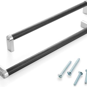 ASKANO Paquete de 1 unidad AP1301 de 8-1316 pulgadas, barra moleteada negra y cromada AP1301 Herrajes sólidos para cajón, tocador, baño, tocador, ASKANO Paquete de 1 unidad AP1301 de 8-1316 pulgadas, barra moleteada negra y cromada AP1301 Herrajes sólidos para cajón, tocador, baño, tocador,