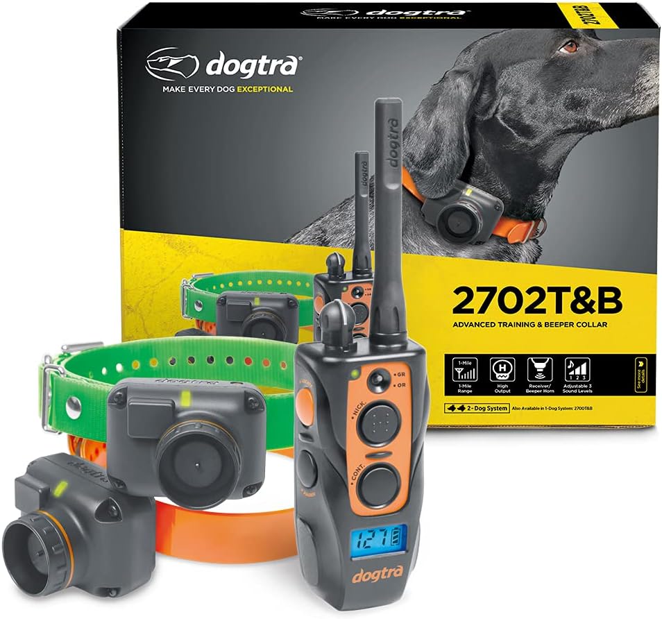 Dogtra 2702T&B Collar electrónico de entrenamiento de perros de largo alcance de 1 milla y 2 perros con sonido remoto para entrenamiento de perros
