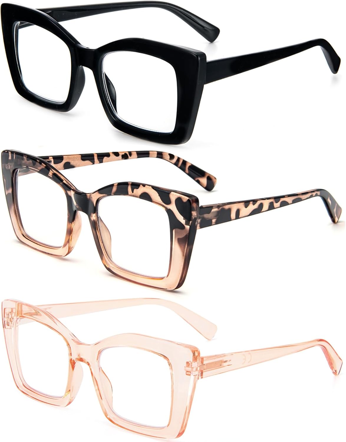 REAVEE Lentes de lectura cuadrados de gran tamaño, estilo Oprah, para mujer, bloqueo de luz azul, marco grande, para lectores de computadora,