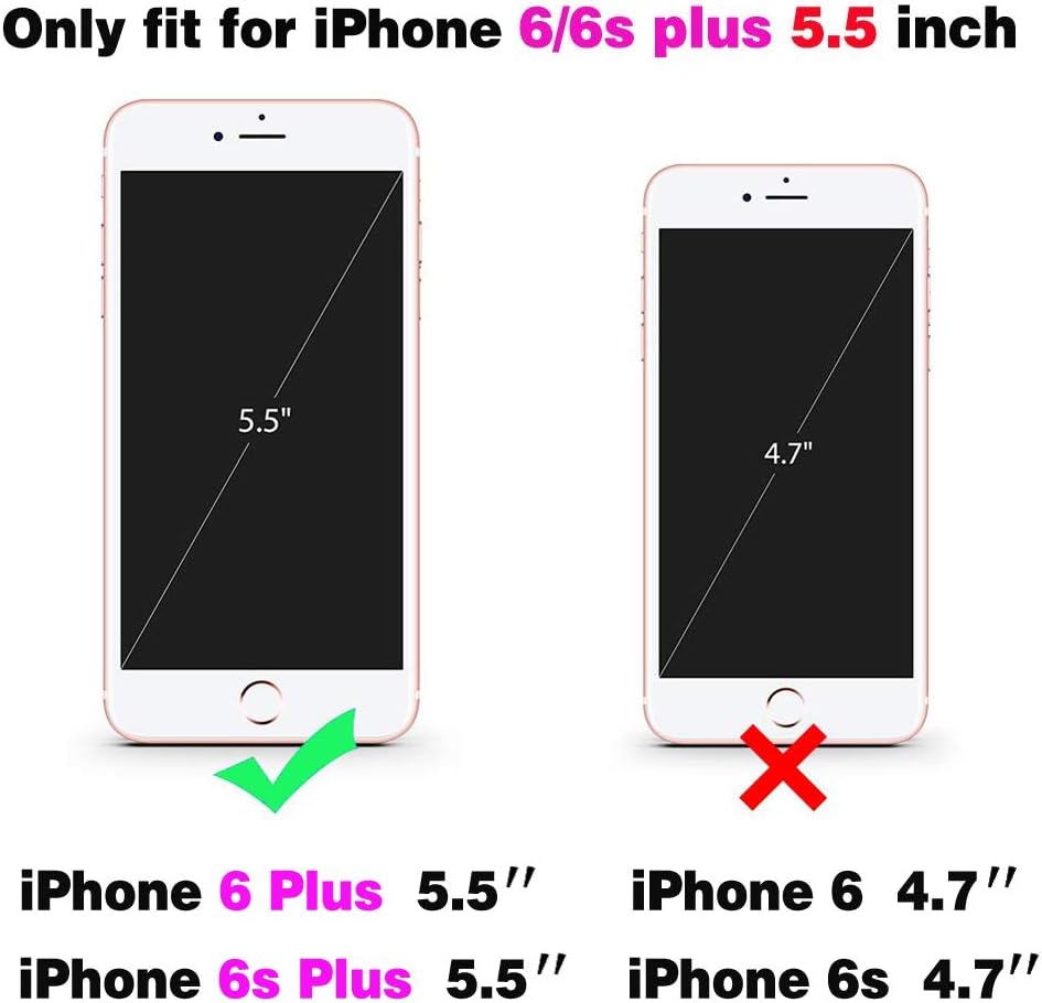 Asuwish Compatible con iPhone 6plus 6splus 66s Plus Funda tipo cartera y protector de pantalla de vidrio templado con tapa para iPhone 6 6+ iPhone6s