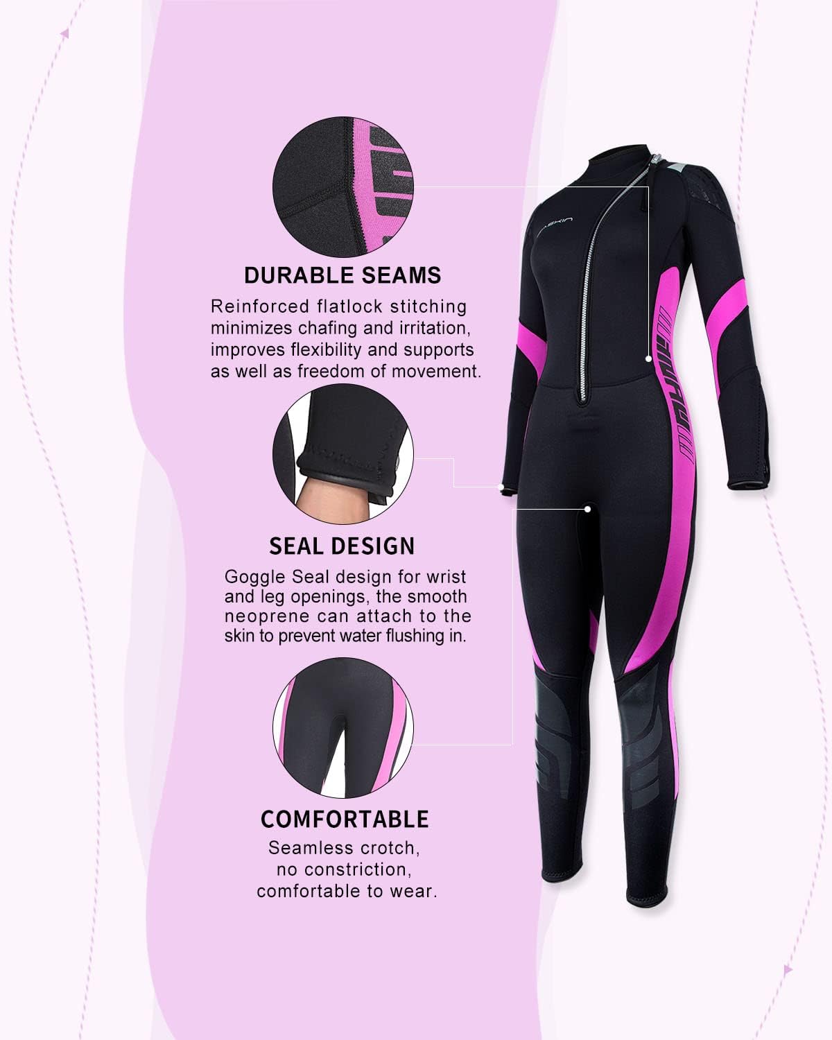 Seaskin Trajes de neopreno para hombres y mujeres, 0.118 in con cremallera frontal completa