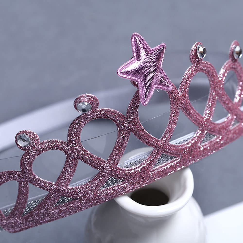 DonLeeving Paquete de 6 diademas de tiara con purpurina para niñas, bandas elásticas para el pelo de princesa para niños pequeños