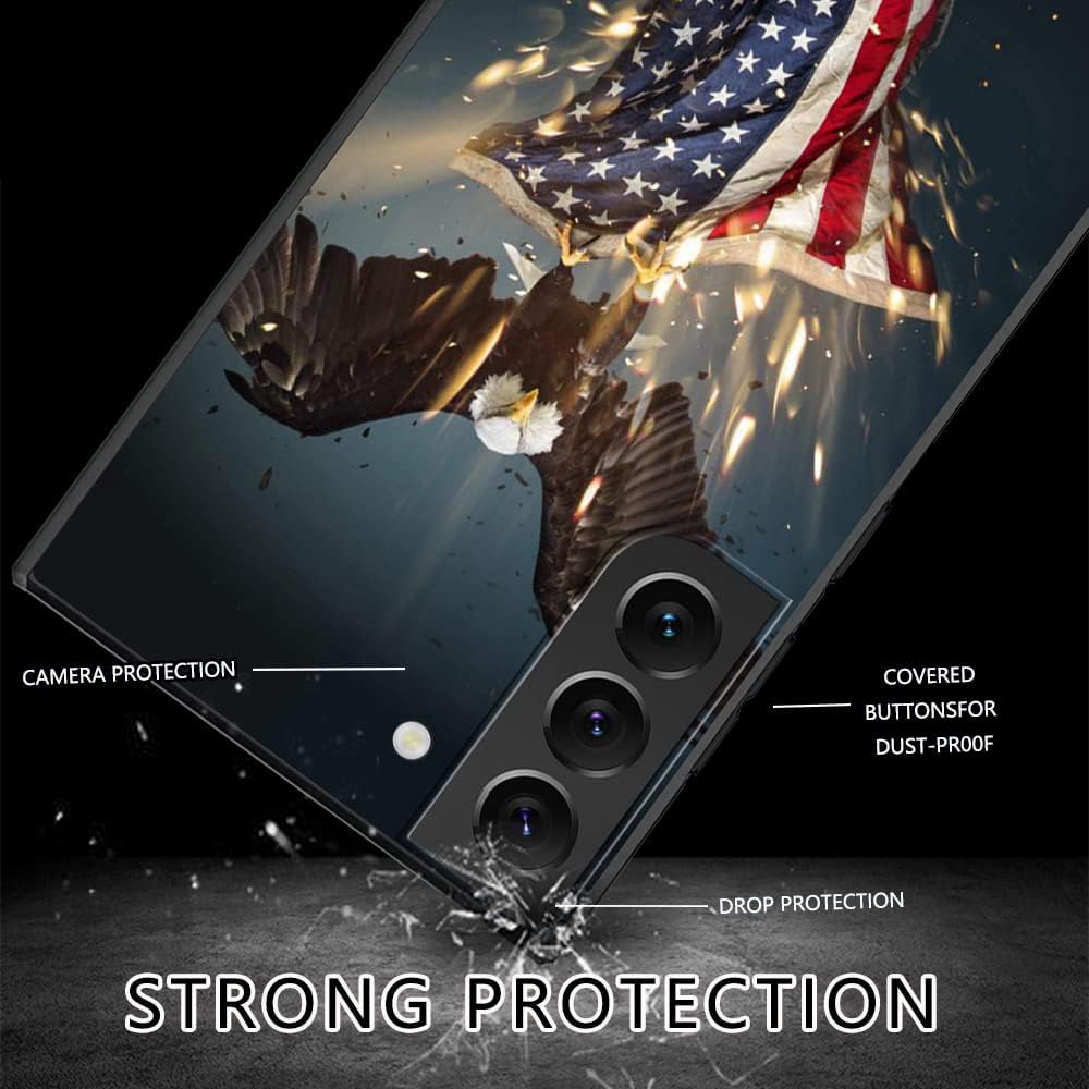 MSEAANBK Funda compatible con Samsung Galaxy S22, diseño de patrón estético de águila y bandera americana, protección de cuerpo completo, a prueba