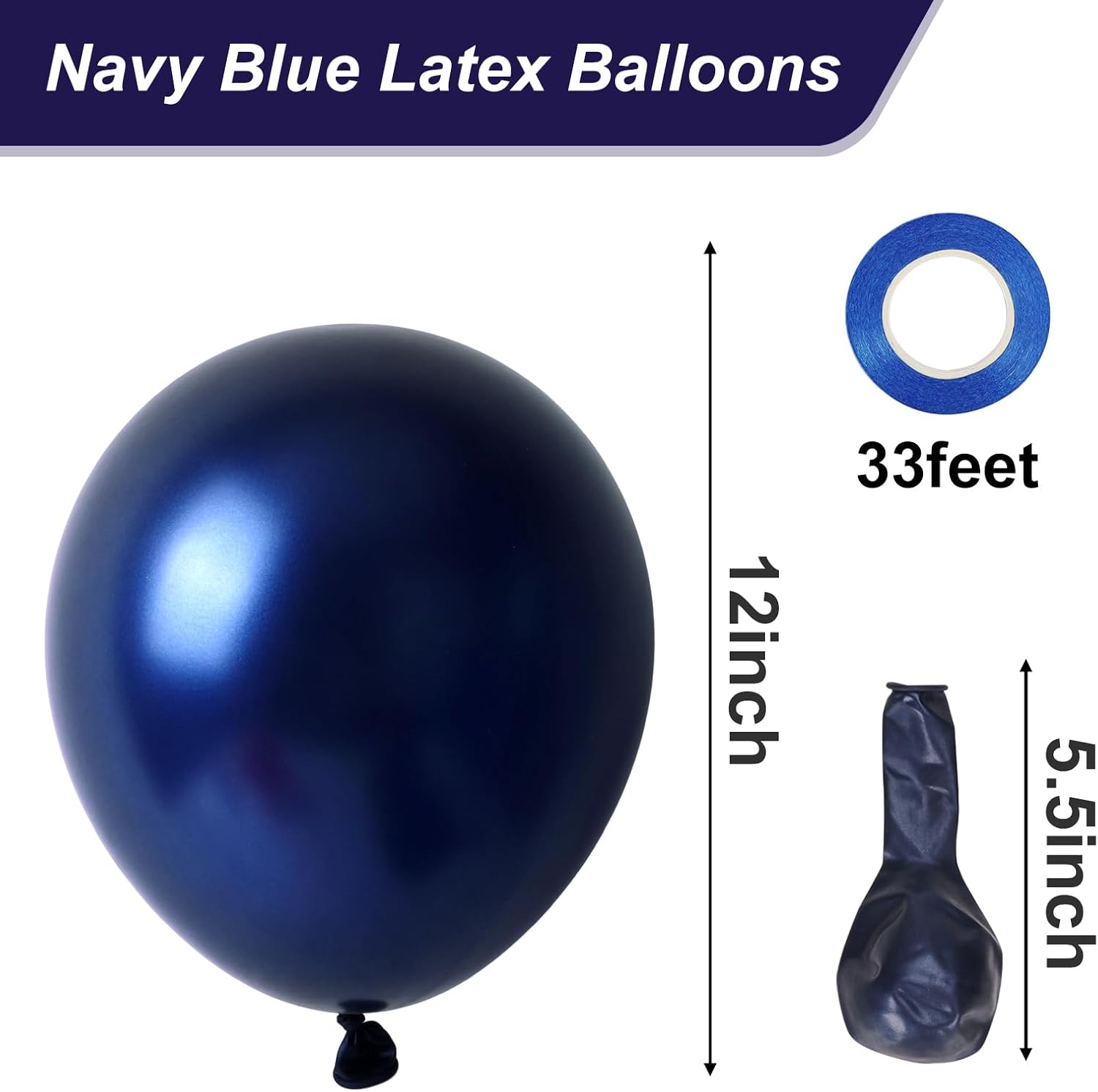 RUBFAC Globos de color azul marino, 50 globos azul oscuro perla de 12 pulgadas, globos de látex gruesos con cinta para cumpleaños, boda, baby