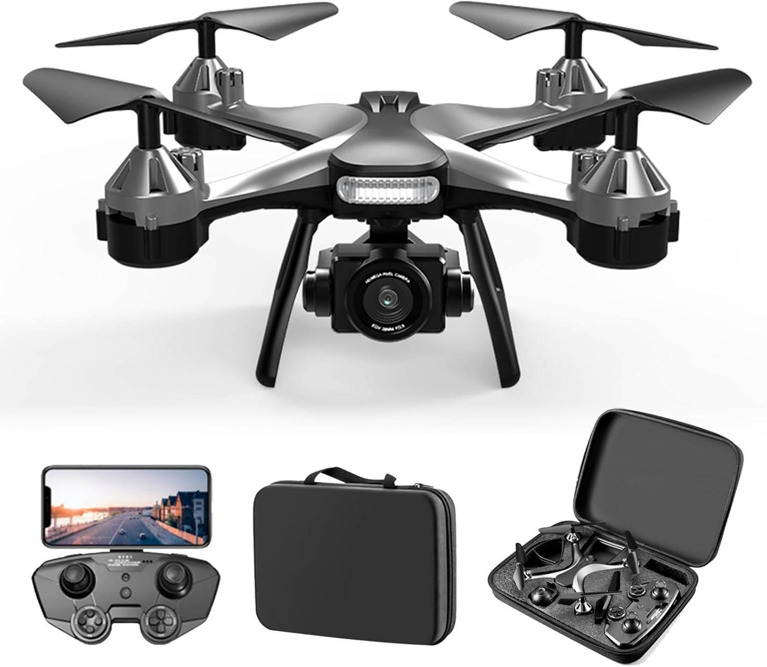 Gbsell Drone con cámara 4K para adultos, helicóptero cuadricóptero RC con retorno automático, sígueme, motor sin escobillas, vuelo circular, vuelo