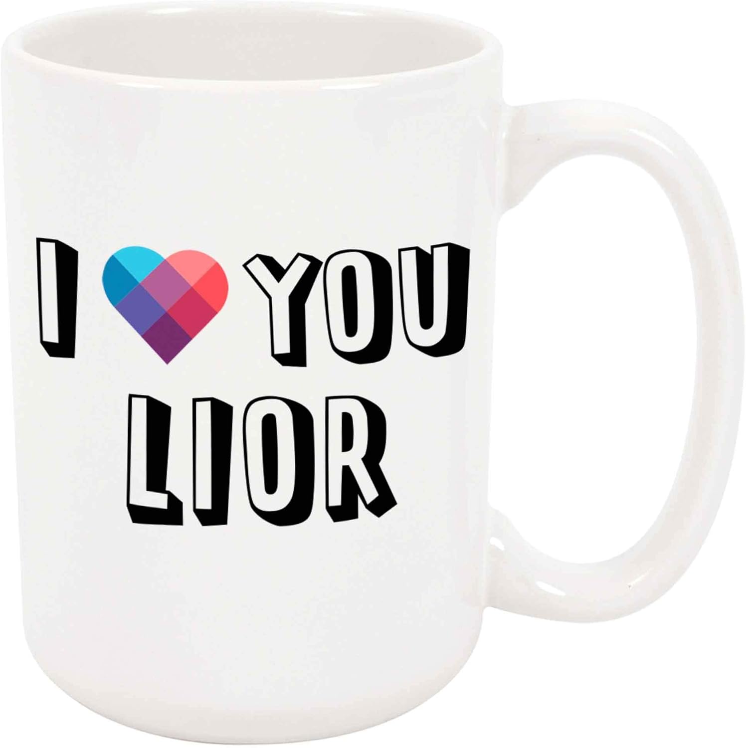 Taza de café con texto “I Love You Lior”