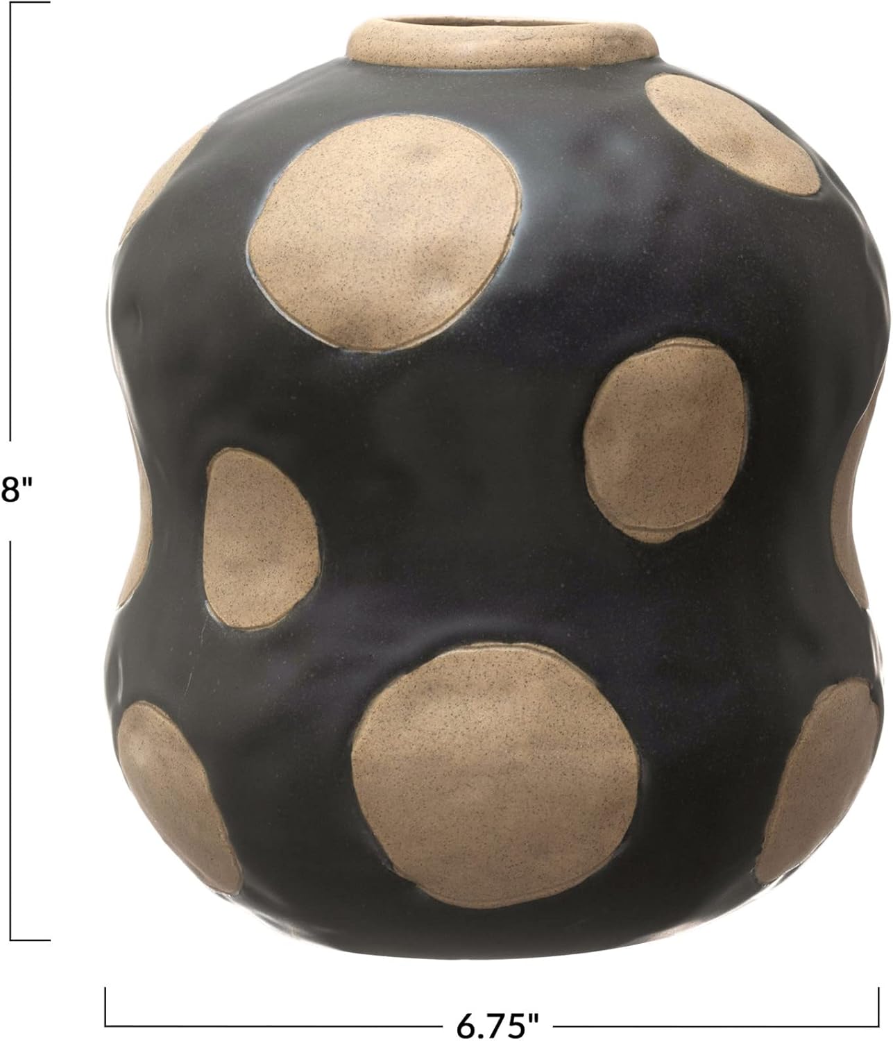 Creative Co-Op Florero de cerámica con puntos de alivio de cera, negro y crema, 7 pulgadas de largo x 7 pulgadas de ancho x 8 pulgadas de alto