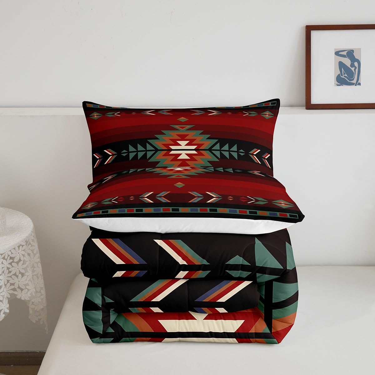 Feelyou Juego de ropa de cama tamaño individual con diseño nativo del suroeste para niños y niñas, juego de edredón geométrico del suroeste para