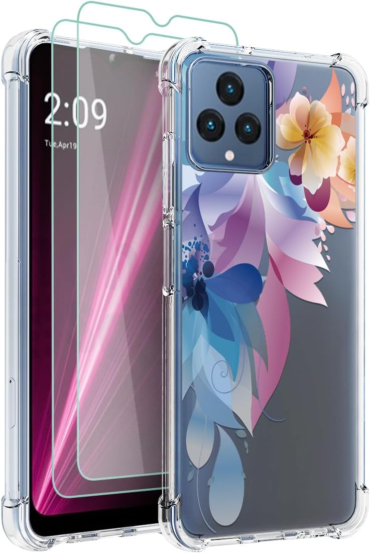 Osophter Funda para T-Mobile Revvl 6 5G, Revvl 6X 5G, funda floral floral para niñas y mujeres con protector de pantalla de absorción de golpes,
