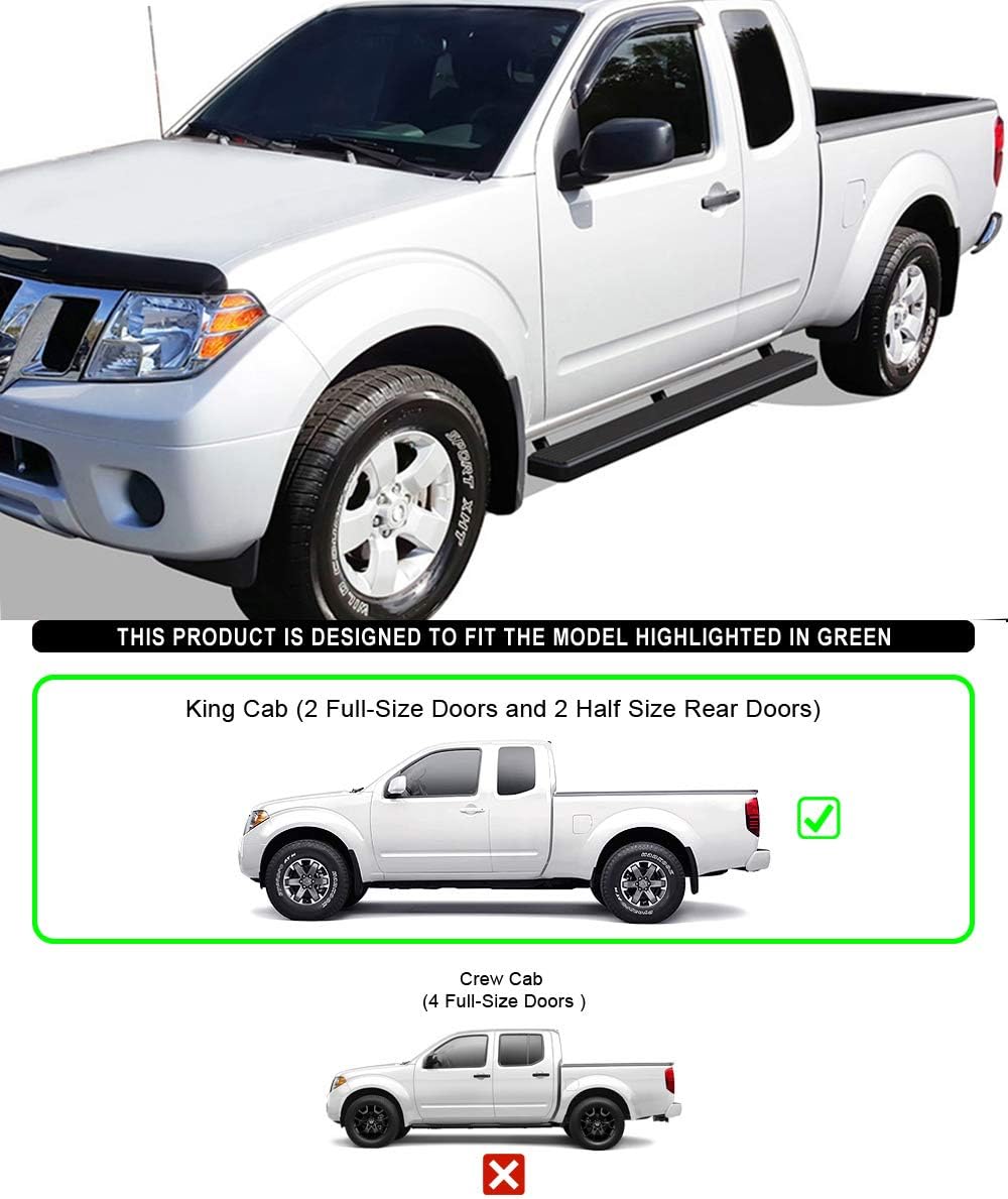 HD Ridez Estribo de acero inoxidable de 5 pulgadas, color negro, compatible con Nissan Frontier King Cab 2005-2024 y Suzuki Equator 2005-2012 Extra