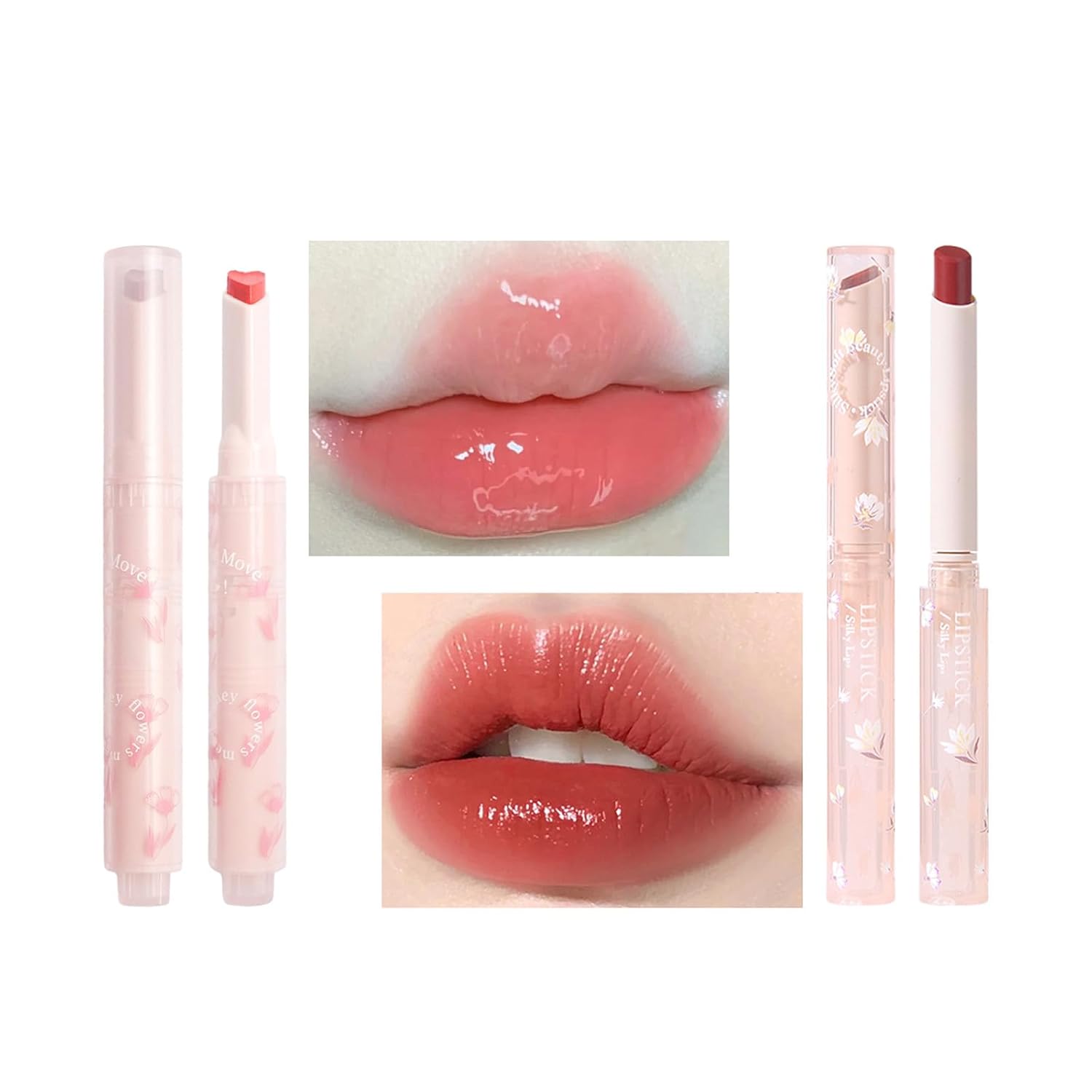 KWOLYKIM Lápiz labial de gelatina de 2 colores y lápiz labial mate, en forma de corazón, bálsamo labial teñido de amor y esmalte labial cremoso de