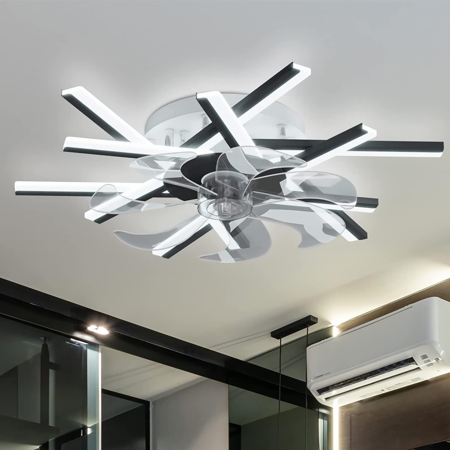 Stomee Ventilador de techo silencioso con iluminación, ventilador LED de techo con ventilador regulable con control remoto, lámpara de techo para