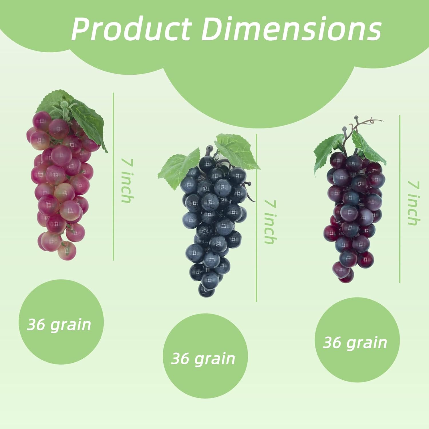 Featuman 3 racimos de uvas artificiales, frutas falsas, 7 pulgadas decorativas de frutas realistas para manualidades, frutas de plástico para