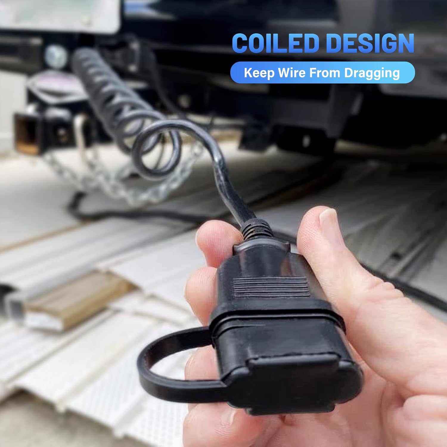 MECMO Adaptador de remolque plano de 7 vías a 4 vías, arnés de cableado en espiral macho de 5 pies de 7 pines a 4 pines, cable de extensión de