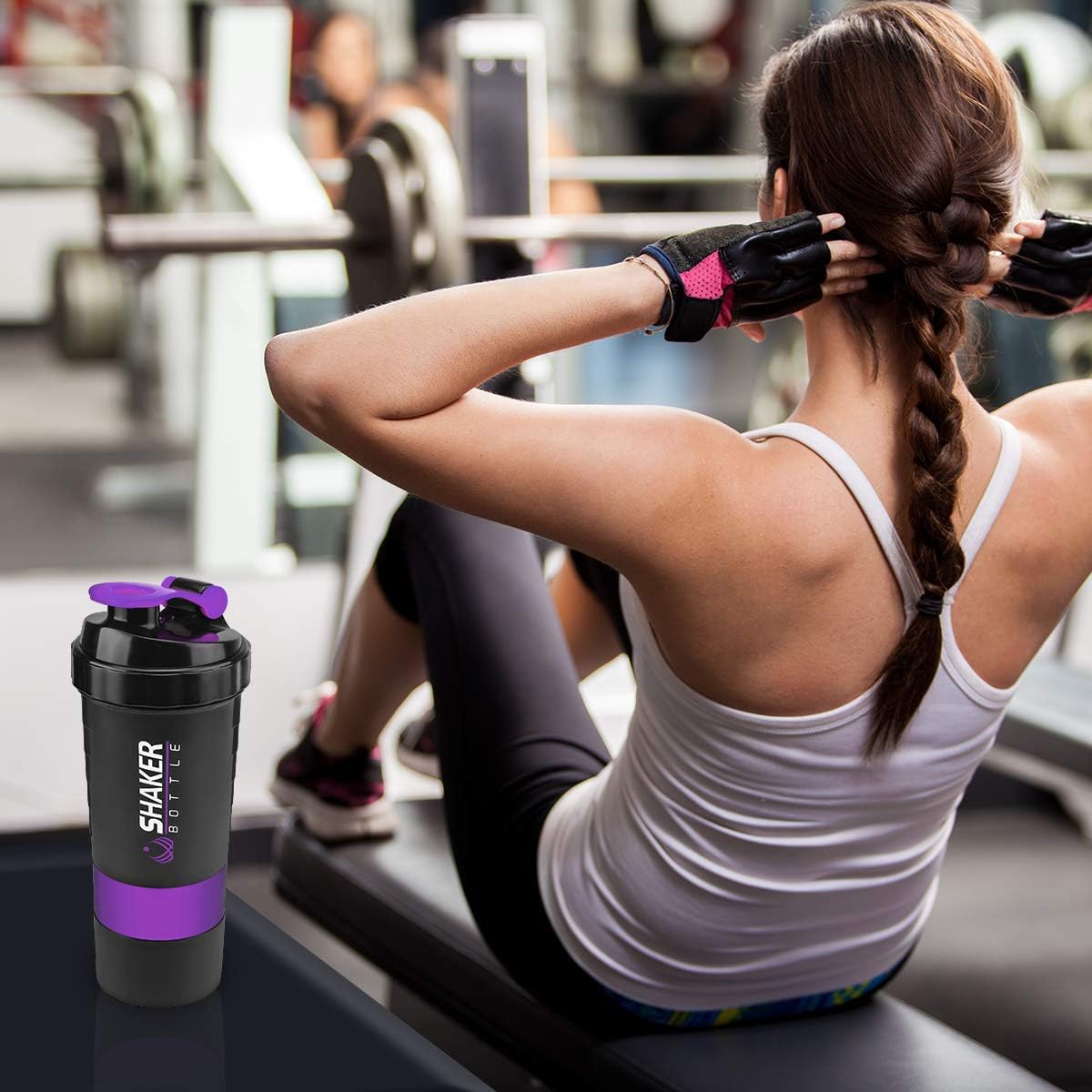 Botella mezcladora de proteínas, vaso batido de 16 onzas para proteína en polvo con almacenamiento, botella de agua deportiva, antideslizante de 3
