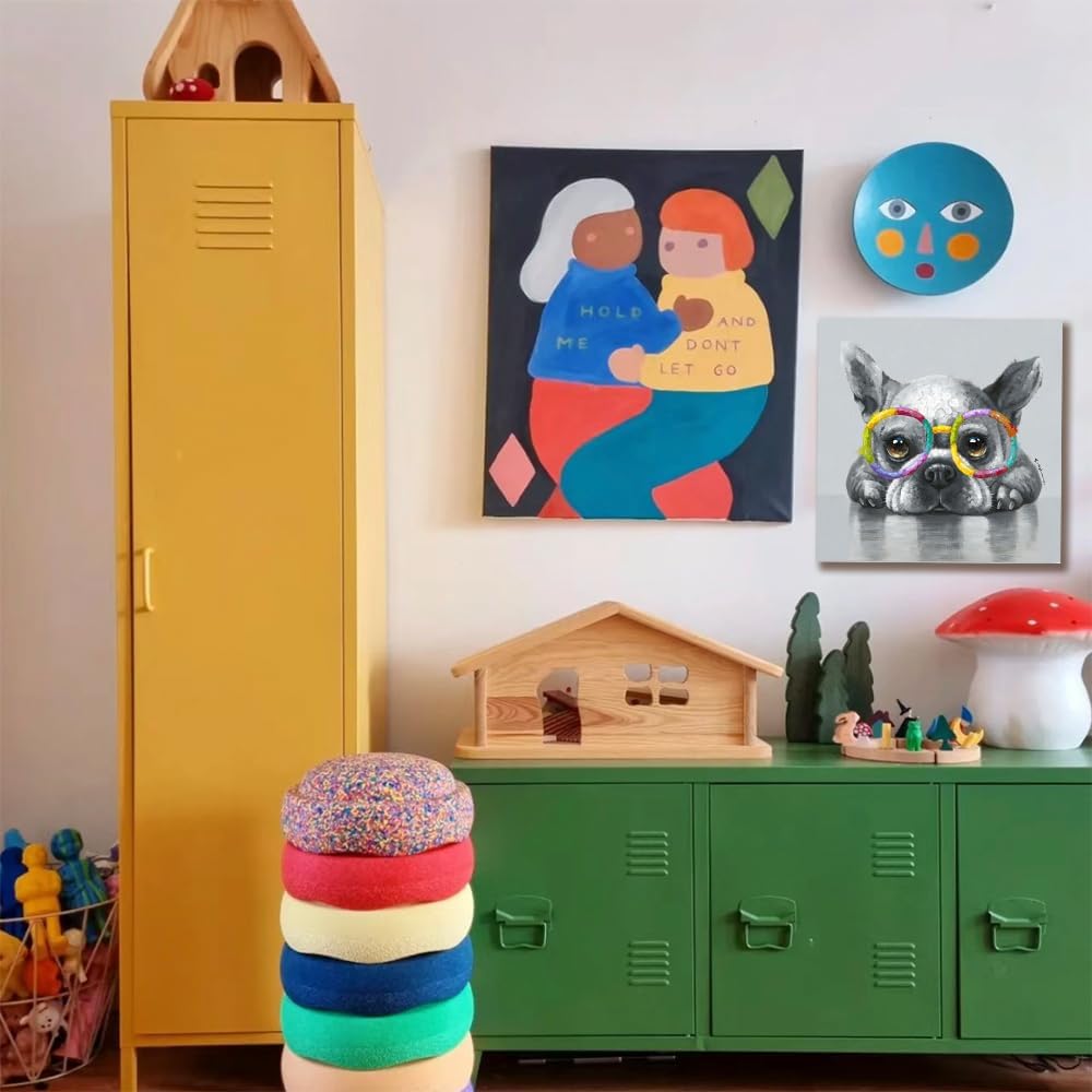 Kunstorner Lienzo decorativo para pared con diseño de perro lindo con diseño de animales, lienzo divertido para sala de estar, dormitorio, oficina,