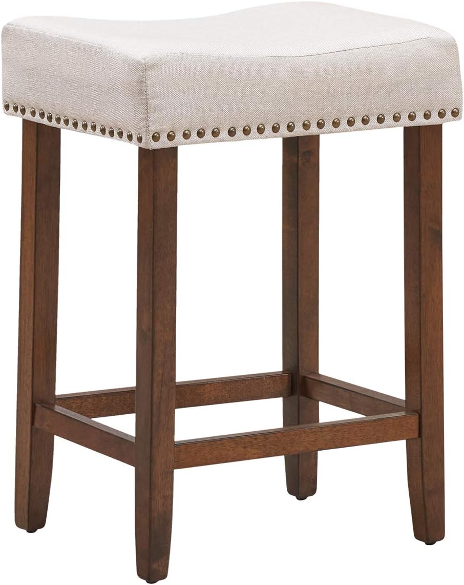 COSTWAY Juego de 2 taburetes de bar de altura de mostrador, taburetes de silla sin respaldo de 24 pulgadas de altura con ribete de cabeza de clavos