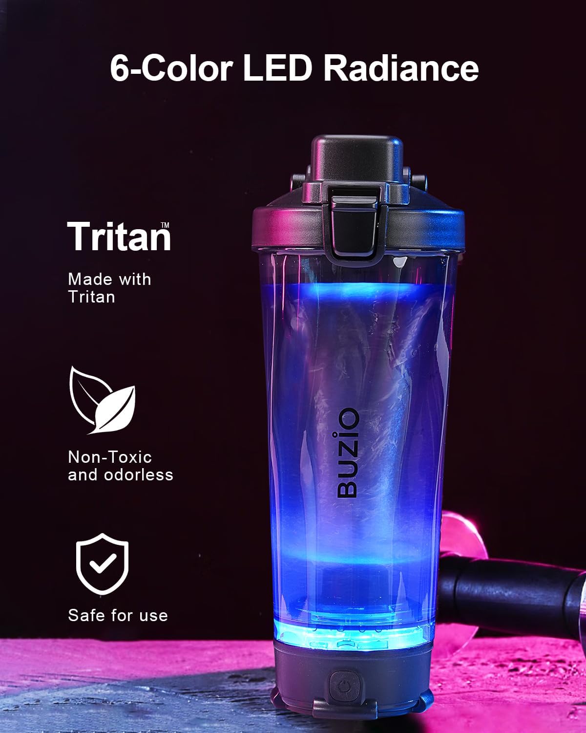 BUZIO Botella mezcladora eléctrica de proteínas, botella mezcladora de 24 onzas, botellas mezcladoras recargables por USB para mezclas de proteínas,