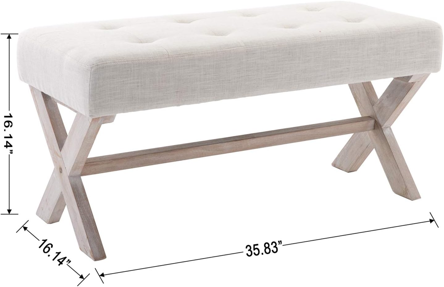 chairus Asiento de banco de entrada tapizado de tela, asiento de banco de dormitorio de 36 pulgadas con patas de madera en forma de X para sala de