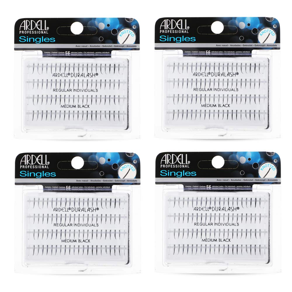 Ardell Pestañas postizas regulares medianas, individuales, color negro natural para un aspecto de extensión de pestañas impecable, paquete de 4