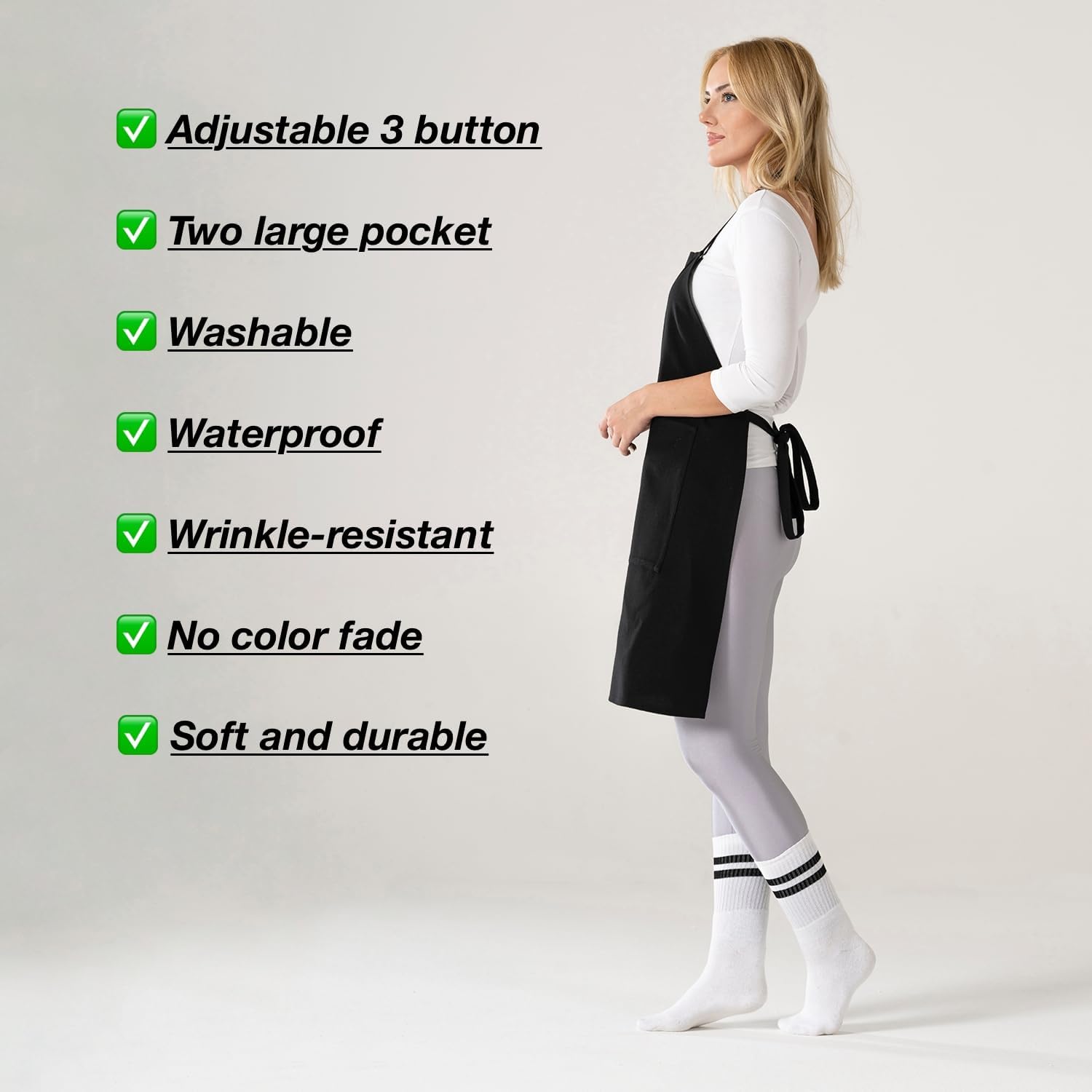 TOSHE Delantal de cocina de algodón resistente a las gotas de agua con delantales ajustables para mujer con bolsillos, 10 opciones de color,