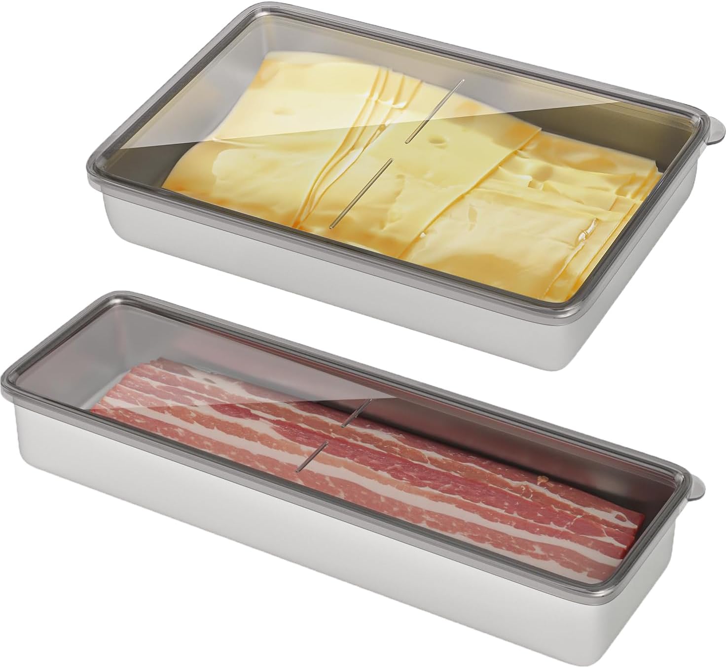 2 recipientes de tocino para refrigerador, recipientes herméticos de acero inoxidable 304 para almacenamiento de carne de delicatessen con tapa