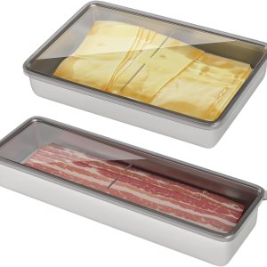 2 recipientes de tocino para refrigerador, recipientes herméticos de acero inoxidable 304 para almacenamiento de carne de delicatessen con tapa 2 recipientes de tocino para refrigerador, recipientes herméticos de acero inoxidable 304 para almacenamiento de carne de delicatessen con tapa