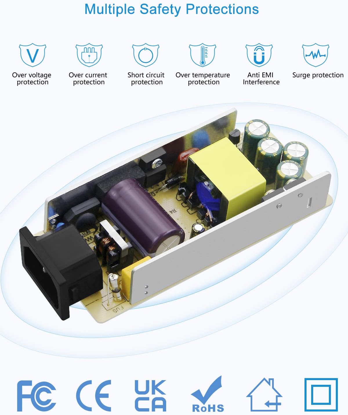 ALITOVE Fuente de alimentación de 12 V 5 A, adaptador de corriente de 12 voltios, 60 W, 100  240 V CA a CC 12 V, convertidor de controlador LED,