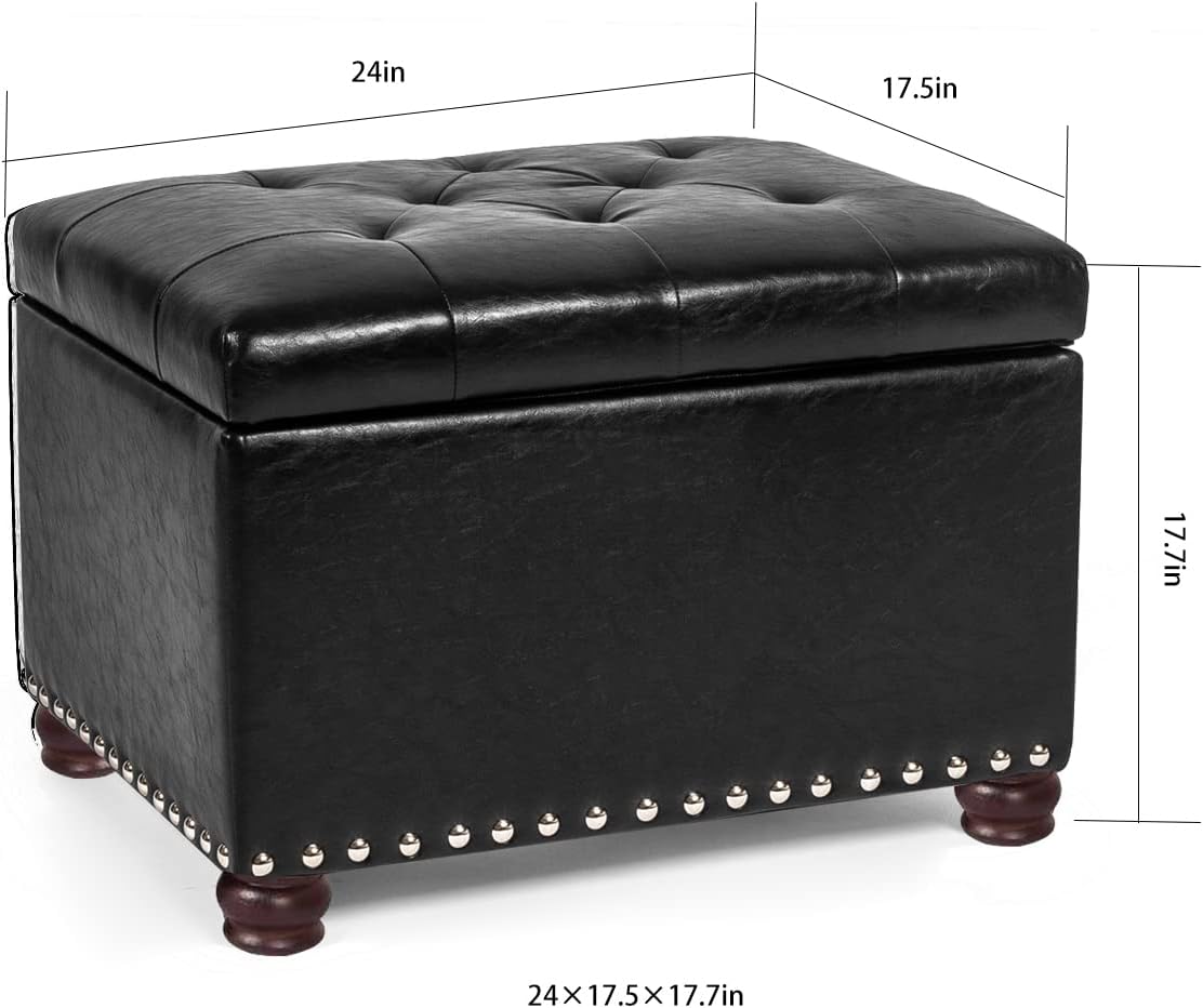 Joveco Otomana rectangular de almacenamiento, banco de almacenamiento de piel sintética con tapa elevable, mesa auxiliar, reposapiés para sala de