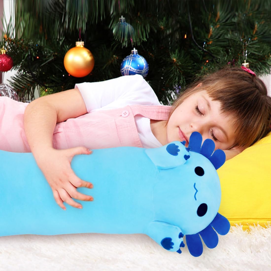 Juguete de ajolote de peluche de 43.3 pulgadas, almohada corporal de juguete de ajolote, regalo para niños y niñas (azul, 43.3 pulgadas)