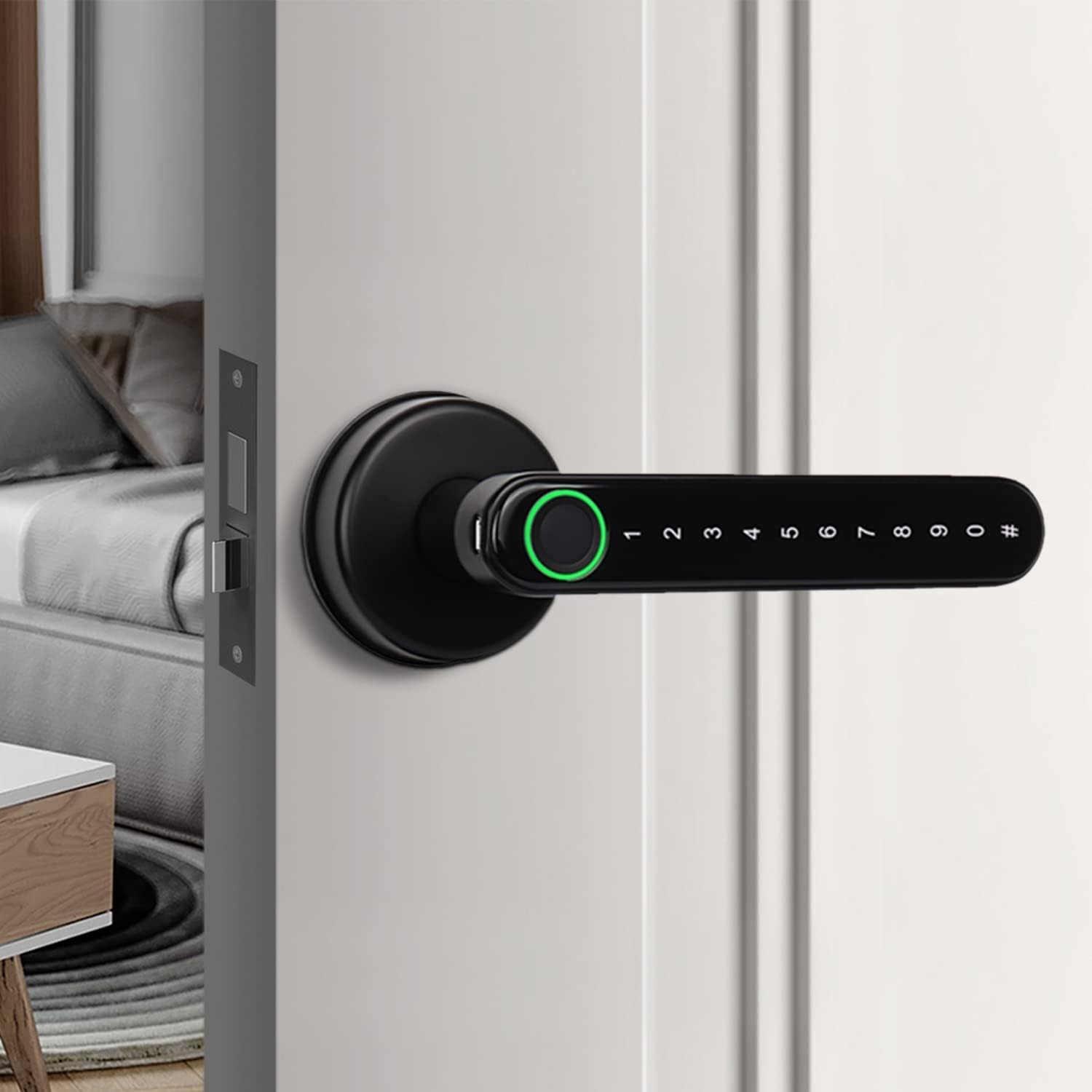 Cerradura de puerta inteligente con huellas dactilares, cerradura de puerta biométrica, cerradura de puerta de entrada sin llave con asa, perillas