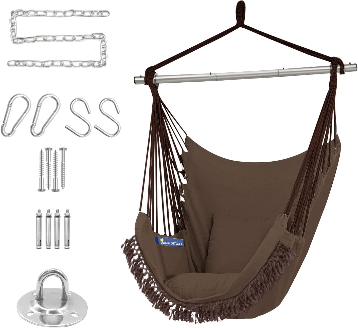 Gold Armour Silla hamaca colgante con cuerda de hasta 500 libras, 2 cojines de asiento incluidos, silla colgante con tejido de algodón de calidad de