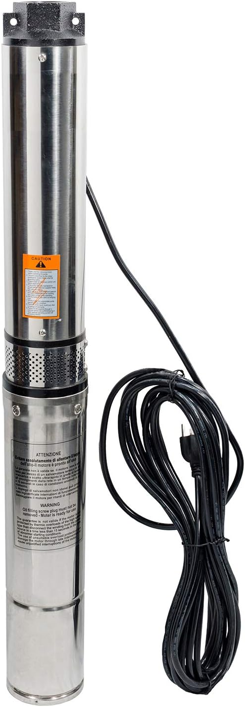 iMeshbean Bomba de pozo sumergible, bomba de pozo profundo de 4 pulgadas de acero inoxidable con cable de alimentación de 33 pies, resistente