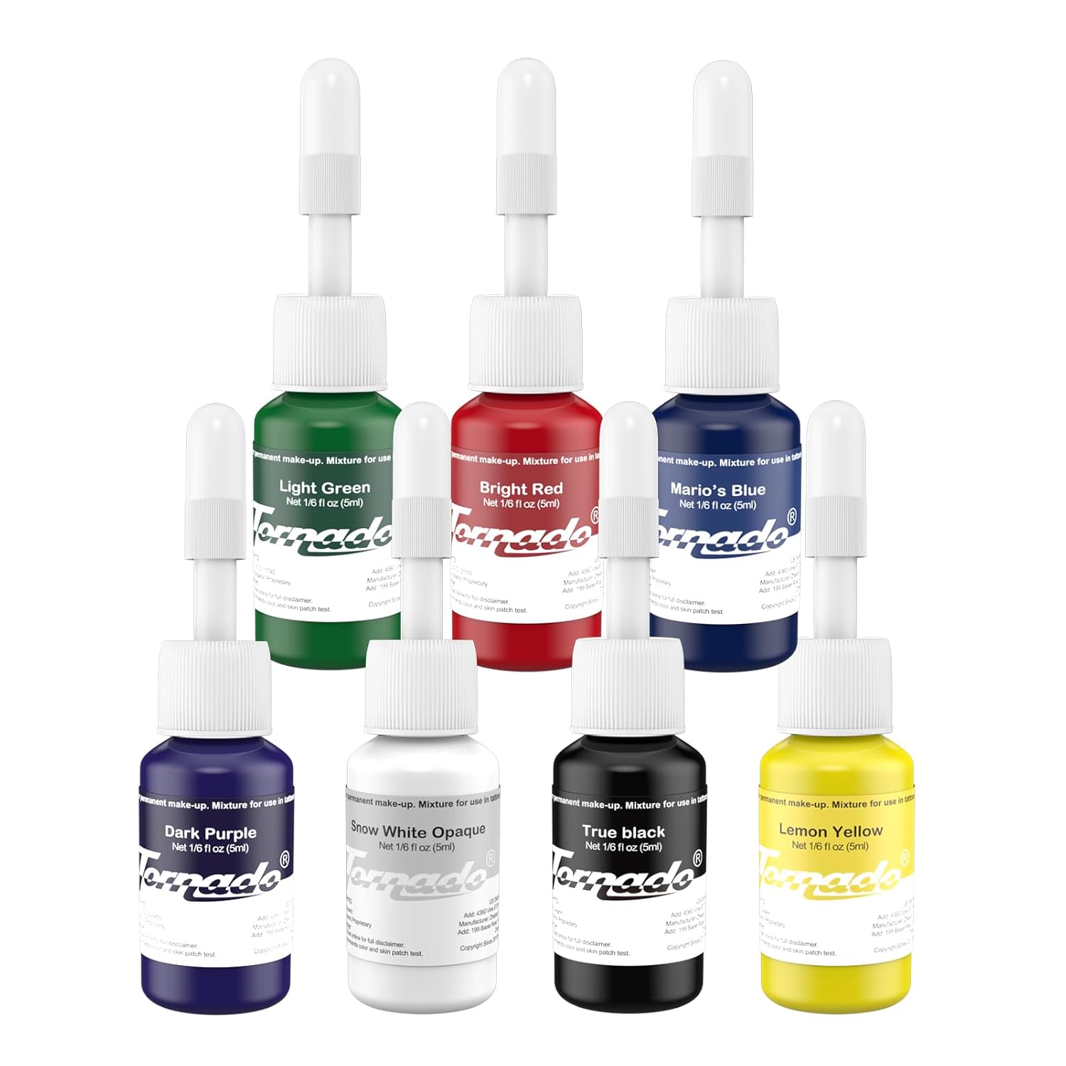 Juego de tinta de tatuaje, 7 colores de tinta de tatuaje permanente 0.2 fl oz0.18oz para suministros de tatuaje corporal TI4202-5-7