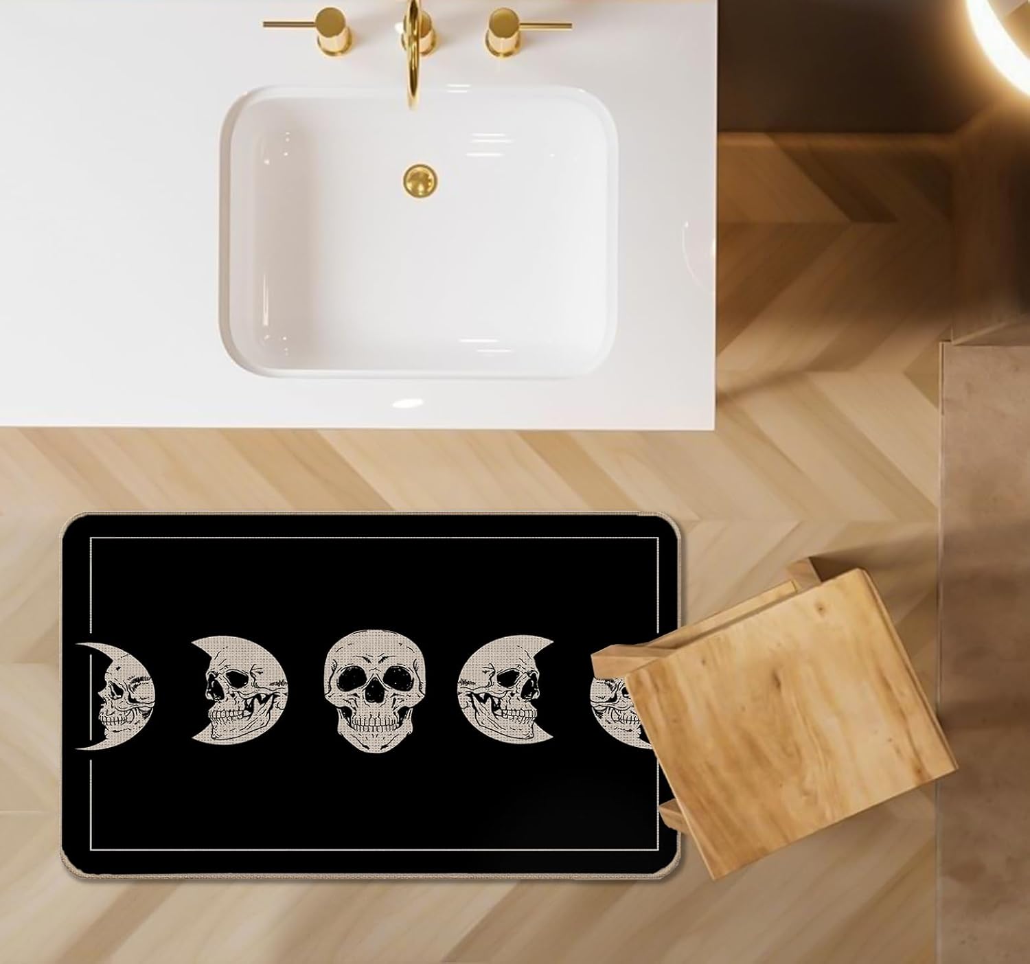 Tapete de Halloween para puerta, diseño de calavera y fase lunar, tapete de puerta de esqueleto para interiores, tapete de entrada al aire libre,