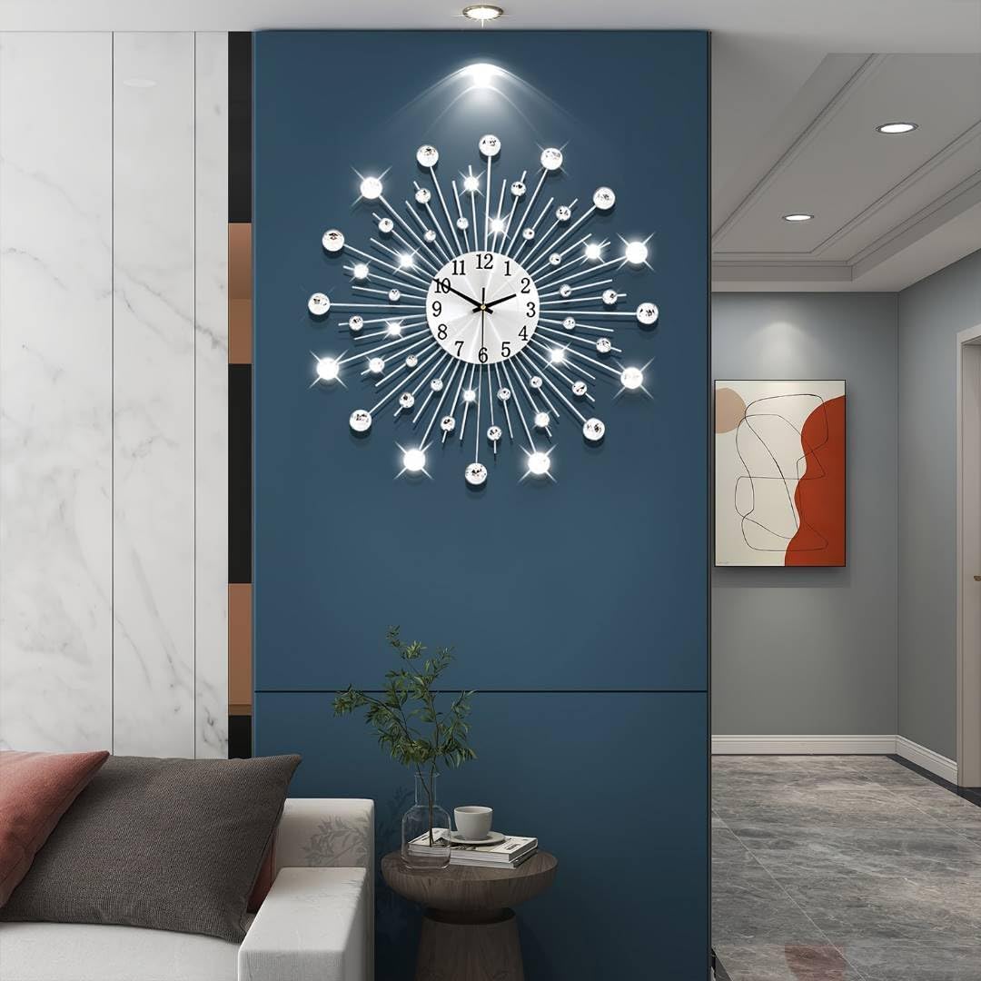DOFIMPORT Reloj de pared grande, reloj de pared extragrande, decoración de pared para sala de estar, reloj de pared de cristal plateado de 22