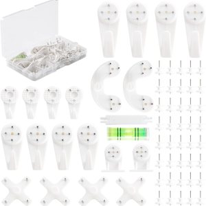 eletecpro Kit de 62 piezas para colgar cuadros para marco de fotos, colgador de pared de hormigón sin daños, ganchos invisibles para pared dura, eletecpro Kit de 62 piezas para colgar cuadros para marco de fotos, colgador de pared de hormigón sin daños, ganchos invisibles para pared dura,