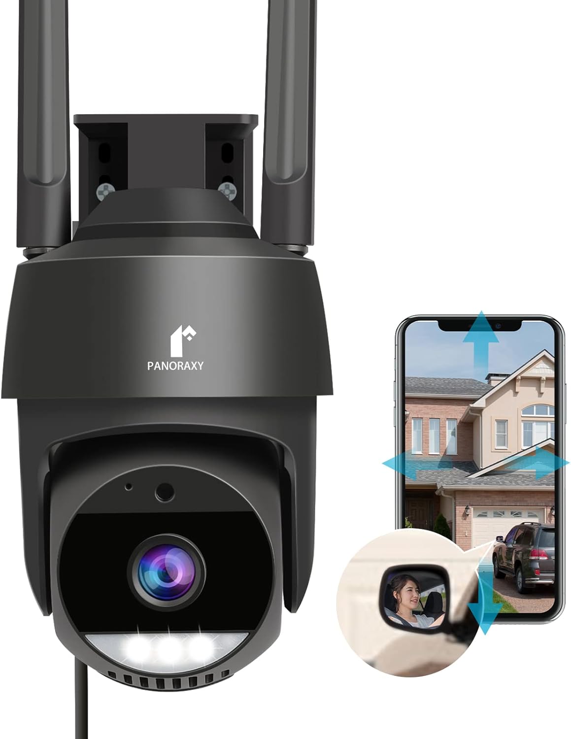 Cámaras de seguridad para exteriores 3K 5MP  Detección de movimiento AI y sirena, vista de 360 PTZ, IP66, seguimiento automático, conversación de 2